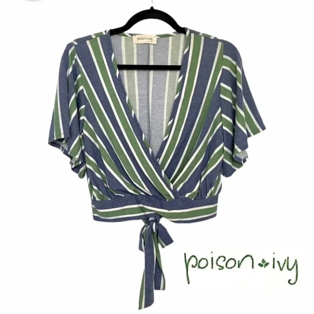 Poison Ivy Green & Blue Back Tie Wrap Crop Top